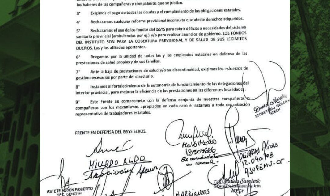 COMUNICADO DEL FRENTE DE UNIDAD SINDICAL EN DEFENSA DEL ISSYS