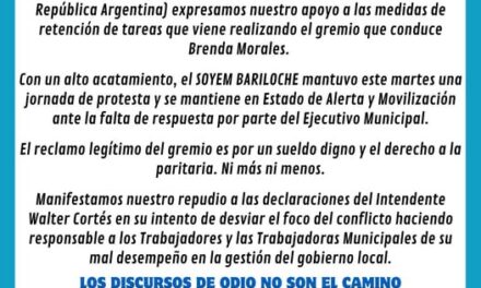 ESTADO DE ALERTA Y MOVILIZACIÓN EN BARILOCHE